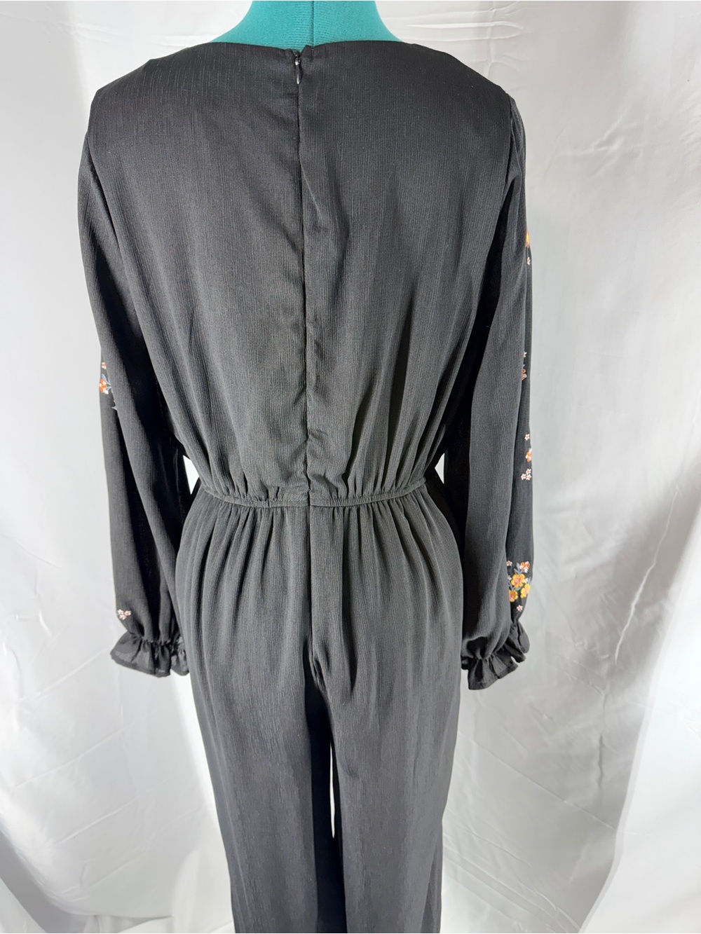 Savanna Jane Black Jumpsuit with Pink and Orange Floral Embroidery - Picture 6 of 11